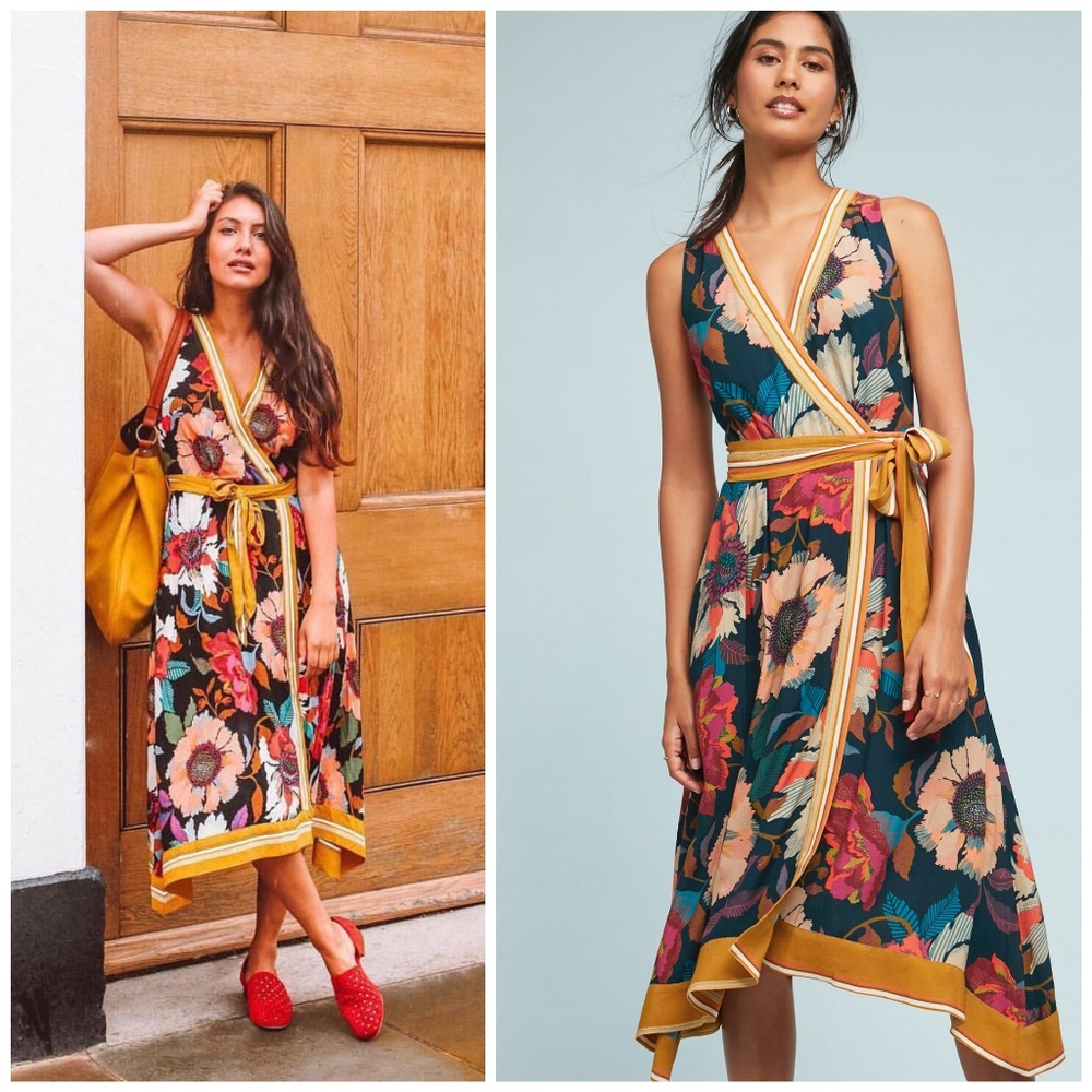 NWT, Anthropologie, Maeve Botanica Wrap Dress - Picture 3 of 4